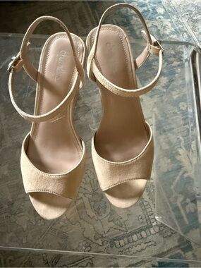 Charles By Charles David Beige Suede Open-Toe Ankle Strap Heels